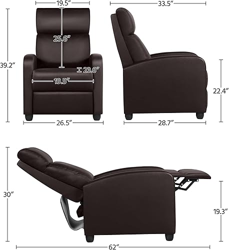 Miniatura 3 de Yaheetech Mordern - Silla reclinable individual sofá reclinable con bolsillo para sala de estar dormitorio cine en casa color marrón