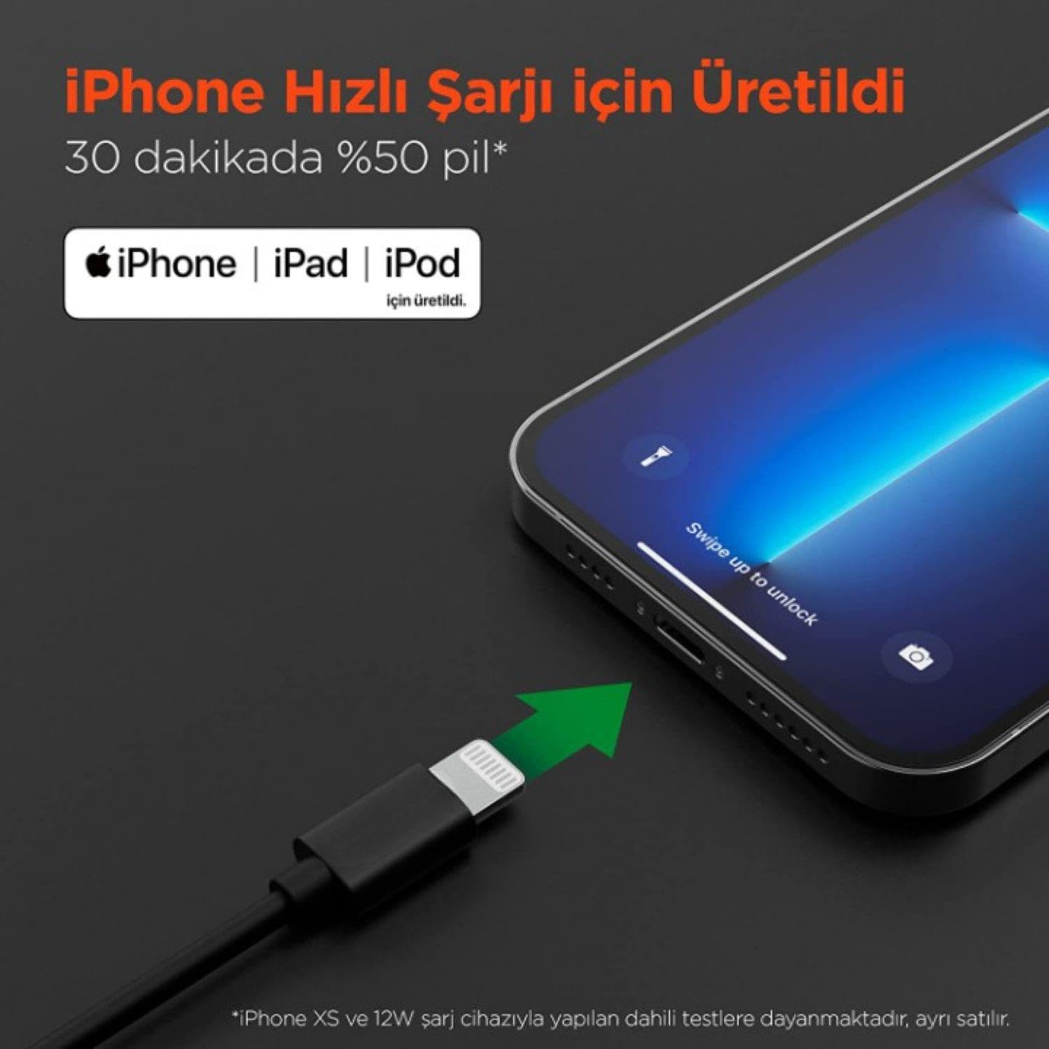 Omars iPhone Type-C to Lightning Örgülü Hızlı Şarj ve Data Kablosu - Hızlı Şarj, MFi Sertifikalı Uyumluluk, Dayanıklı Yapı
