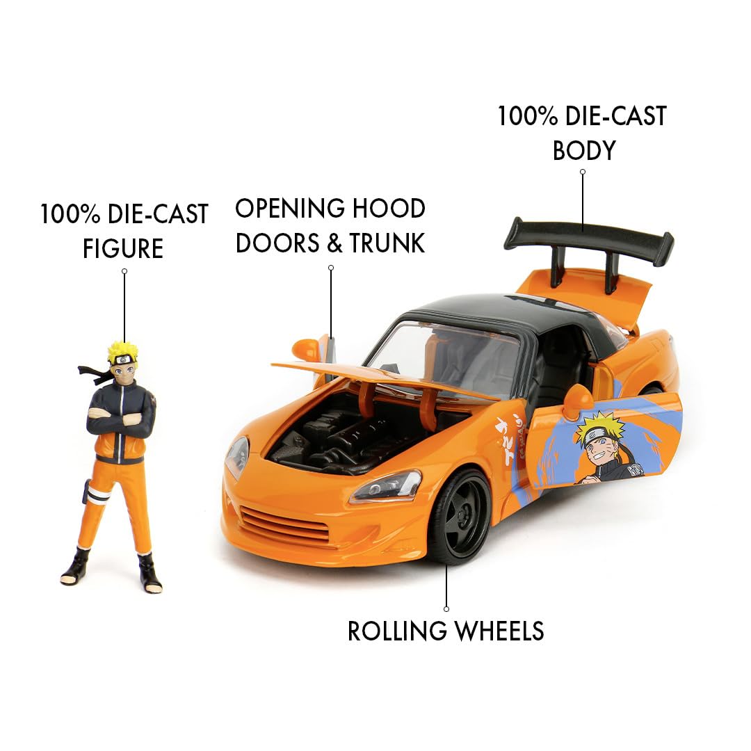 Jada Toys Naruto Auto Honda S2000 2001 (20 cm) con personaggio Naruto Shippuden (7 cm) - Modellino auto con parti apribili, set di giocattoli in metallo per fan e collezionisti a partire dagli 8 anni