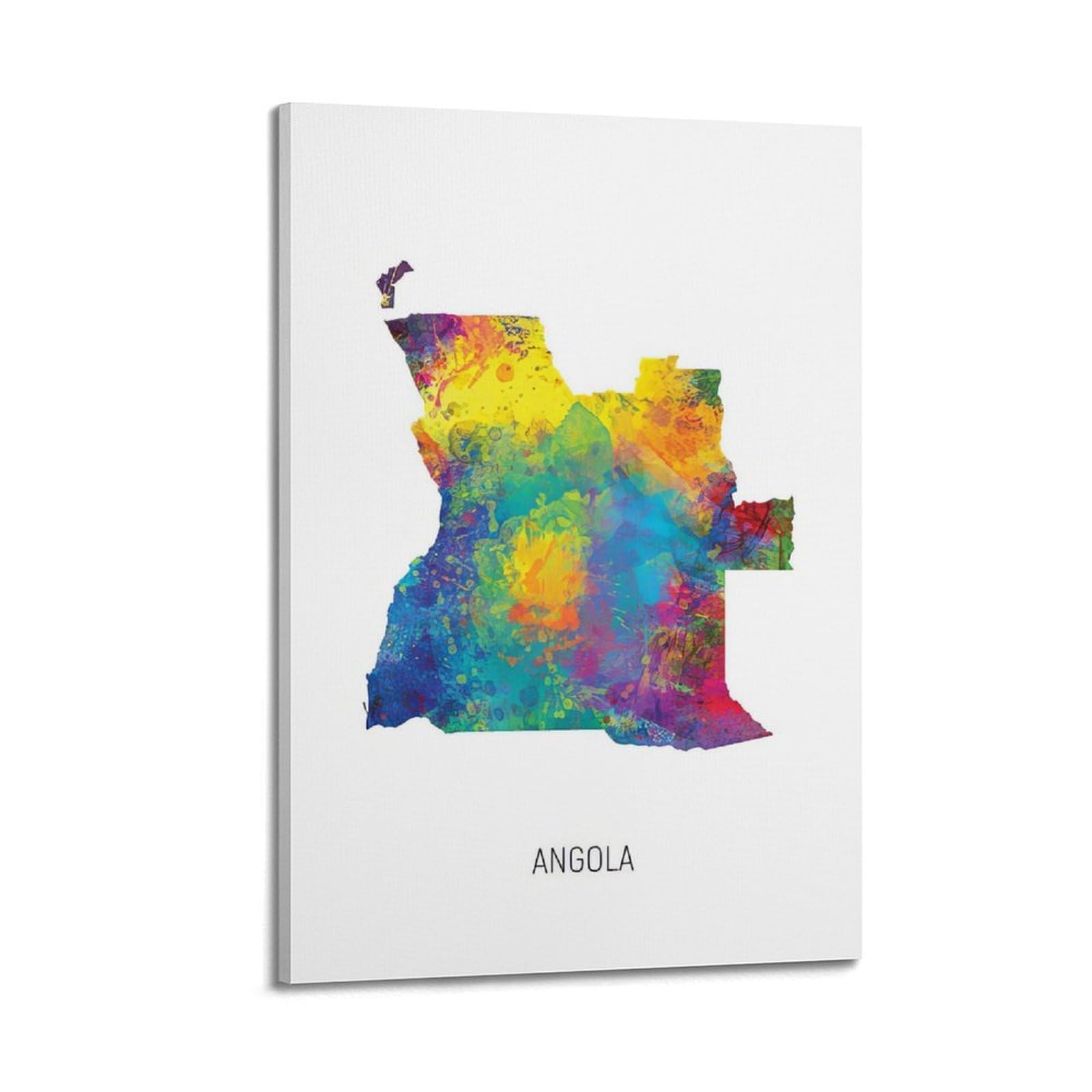MJZLQN Map Poster Of Angola With Watercolor Poster Decorative Painting Canvas Wall Posters And Art Picture Print Modern Family Bedroom Decor Posters 24x36inch(60x90cm)