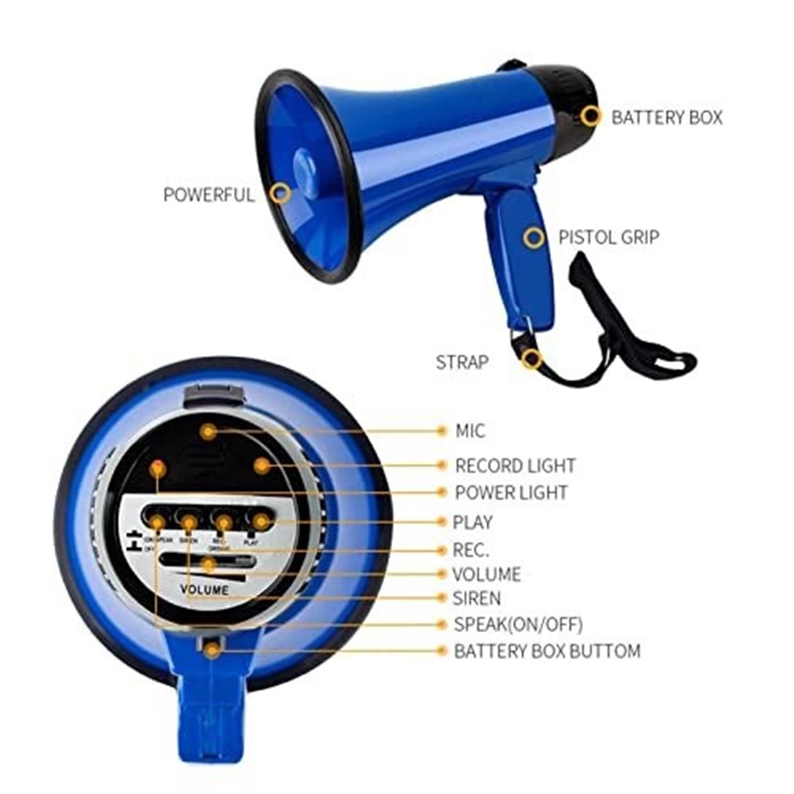 Megáfono Altavoz Portátil De 25 Vatios Potencia, con Megáfono, Bocina Voz Y Sirena para Exteriores Megafono Altavoz