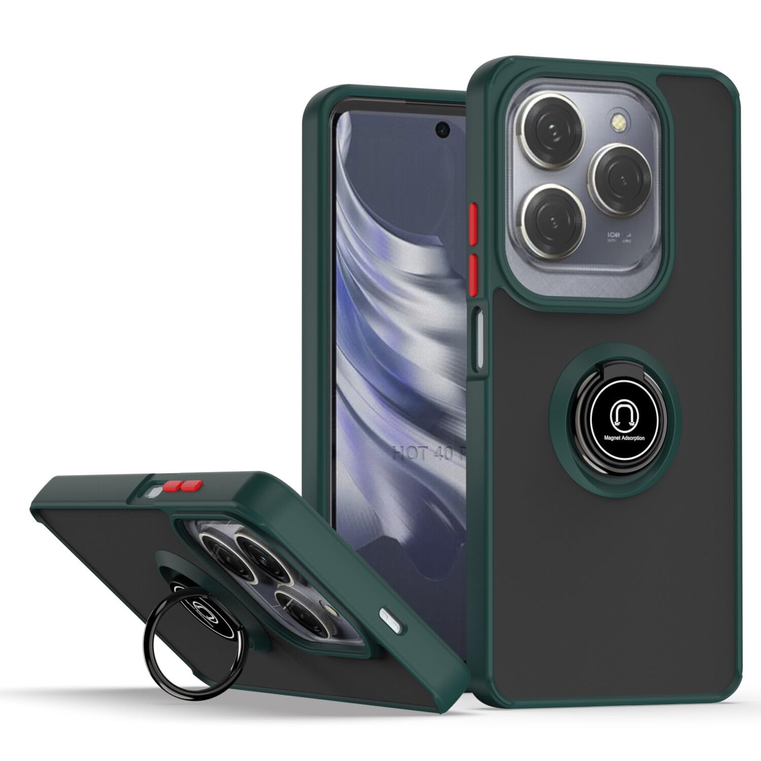 Muzz Infinix Hot 40 / Infinix Hot 40 Pro Case, Tecno Spark 20 Pro Case Magnetic Ring Armour Phone Cover with Kickstand, Frosted Matte Case, Lightweight Military Grade Shock Absorption Case (Green)
