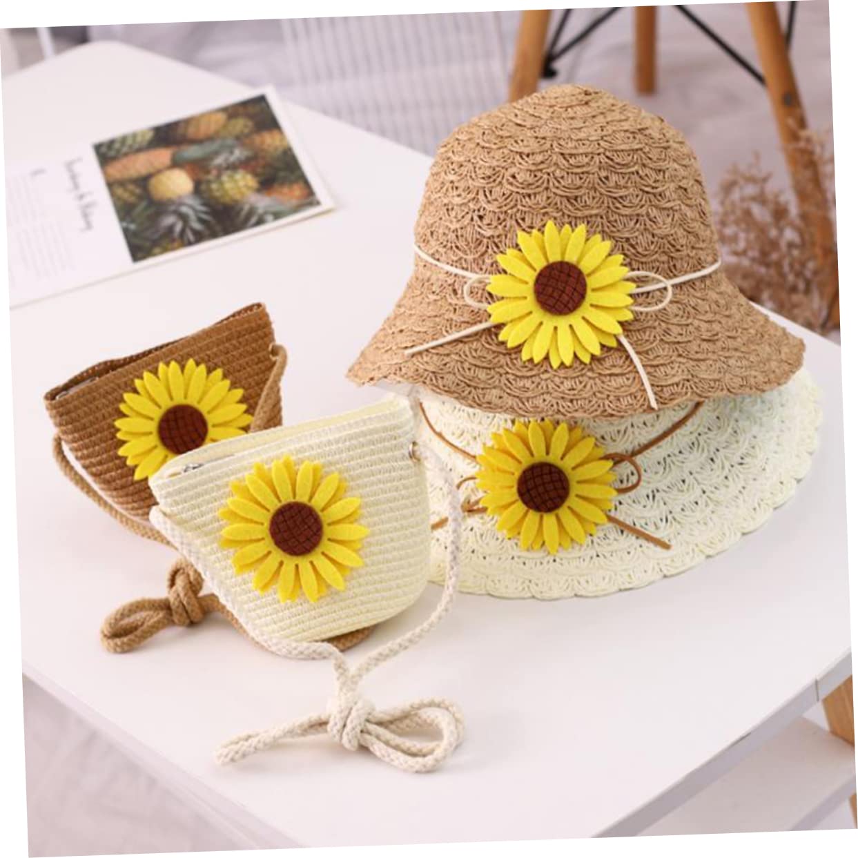 Healvian 2 Piezas Sombrero De Sol para Sombrero De Sol De Bebé Juventud Marrón Gorra De Bolsa De Playa Protección Playa Borde Verano