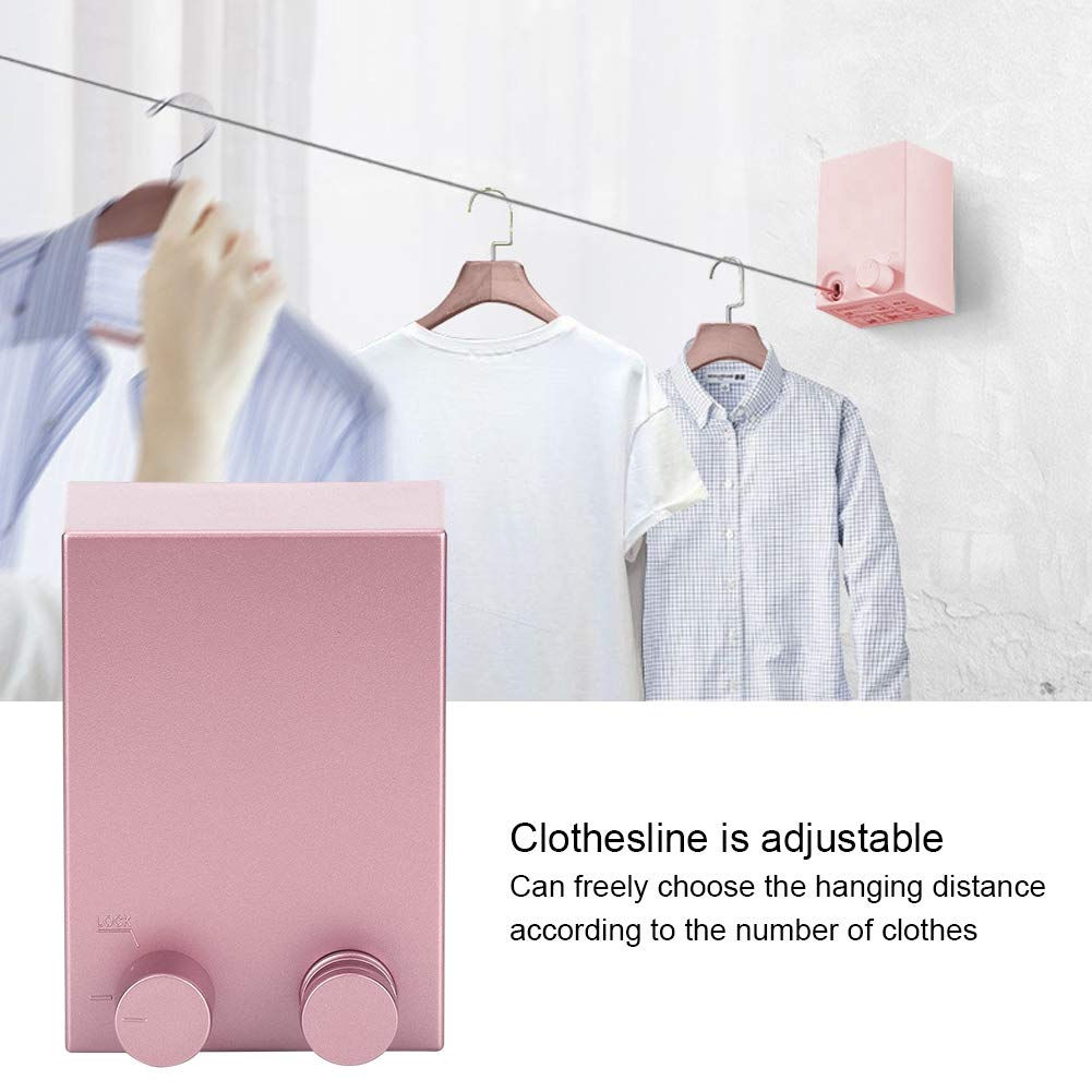 Filo stendibiancheria retrattile, 4,2 m, per esterno/interno, regolabile, con guscio in ABS, in acciaio inox, può supportare fino a 20 kg (rosa)