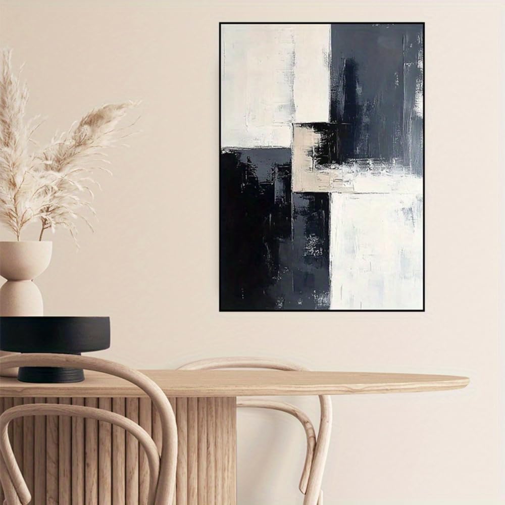 Czarno-białe nowoczesne abstrakcyjne płótno ścienne bardzo duże obramowanie do salonu dekoracja wejściowa (60 x 100 cm 24 x 39 cali) czarna ramka