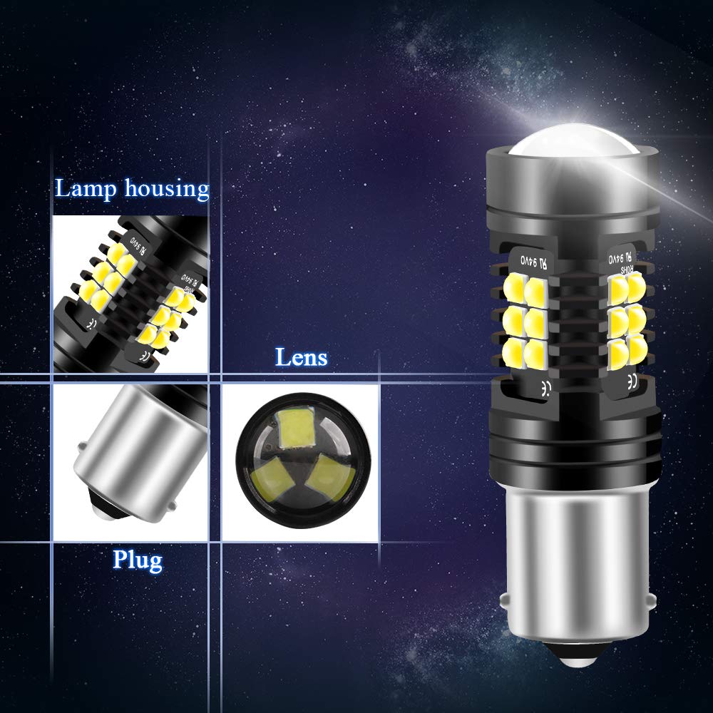 2X 1156 BA15S P21W bombilla LED luz de freno del coche luz de estacionamiento luz trasera luz antiniebla trasera 21SMD 3030 chip diseño de doble lente luz LED impermeable 12V-blanco