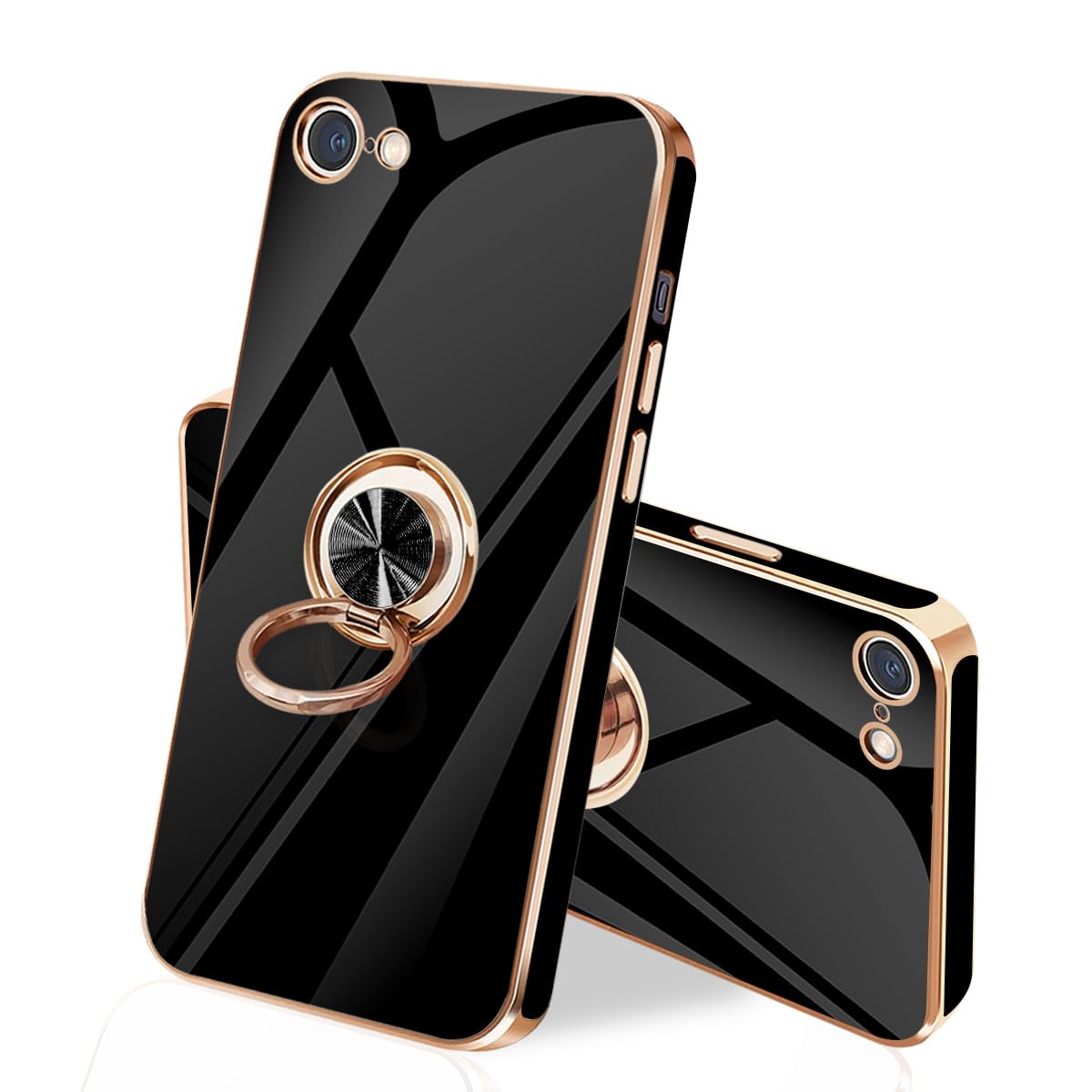 danliangqifei iPhone SE ケース iPhone第3世代カバー 第2世代 スマホケース アイフォン SE3/SE2 リング 耐衝撃 360°回転 スタンド機能 車載ホルダー対応 保護カバー レンズ保護 ストラップホール付き 4.7イン（ブラック）