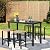 PHI VILLA 5 Piece Patio Bar Set, Black Wood Grain Metal Bar Table & 4 Wicker High Bar Stools, Bar Height Outdoor Dining Set for Porch, Yard, Deck, Poolside
