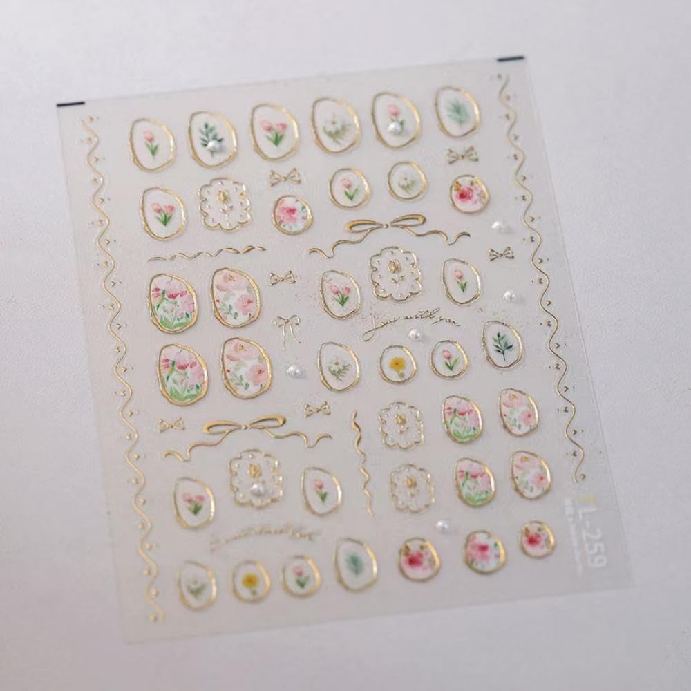 5D Embossed Flower Nail Art Stickers Tulip Glue Irregular Geometric Frames Nail Stickers Gold Hollow Designs Nail Decals Supplies Self Adhesive Nails Sticker DIY Acrylic Nail Accessories