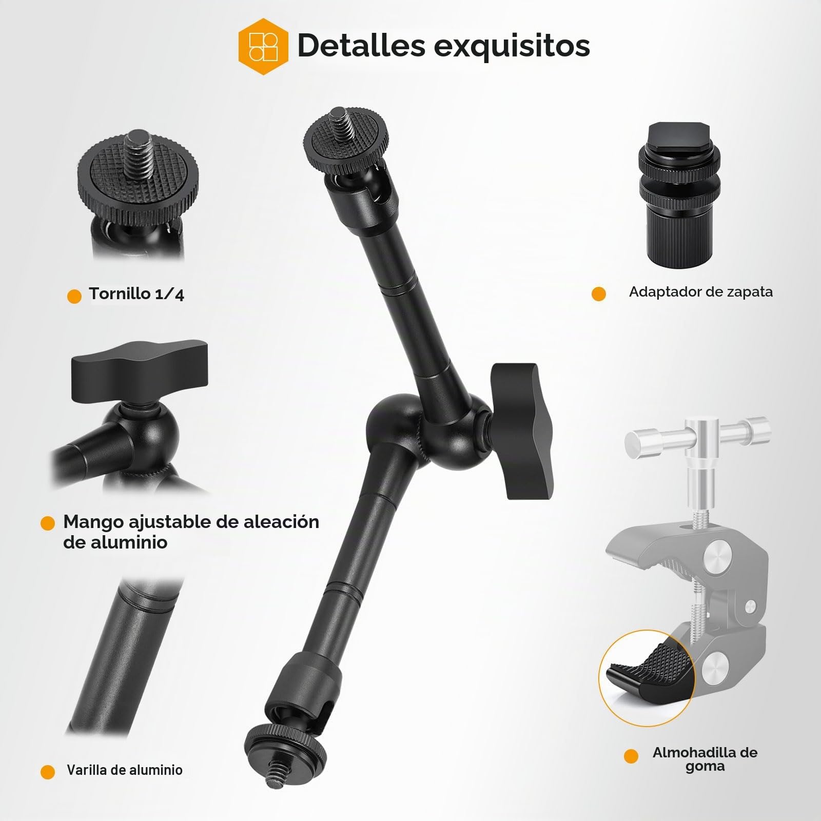 TARION Brazo mágico con súper abrazadera – Soporte de brazo de fricción articulado flexible mejorado de 28 cm y abrazadera de cangrejo ajustable con tornillo de rosca de 1/4 pulgadas 3/8 pulgadas para