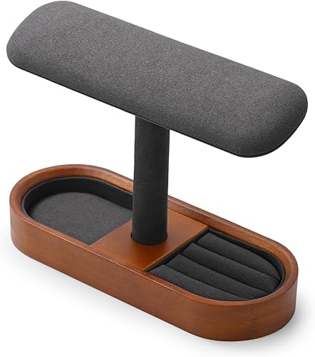 Miniatura 5 de Oirlv Soporte de reloj de madera maciza con barra en T, organizador para hombres y mujeres, escaparate, pulsera, soporte de exhibición de joyas,