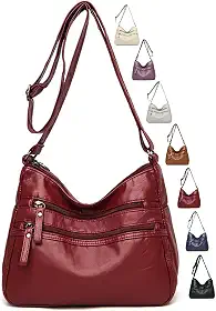 Bolsas transversais femininas - bolsas de ombro com vários bolsos de couro macio com alça de ombro ajustável