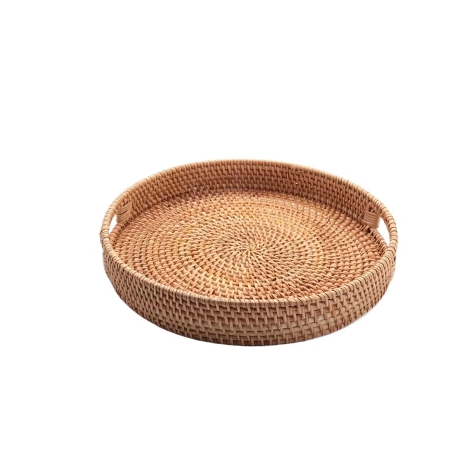 Round Rattan Woven Serving Tray With Handles For Breakfast, Drinks, Snack For Coffee Table for Home