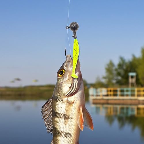 Miniatura 7 de Ghanneey Señuelos suaves de pesca, kit de cebos de plástico para pesca, señuelos de pesca con ganchos de cabeza de plomo para pesca trucha Redfish