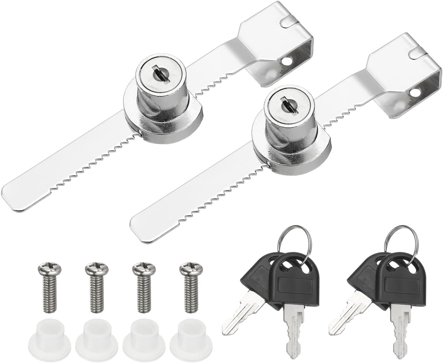 MECCANIXITY 2Pcs 3/4 inch Sliding Glass Door Ratchet Lock, No Drill Display Case Showcase Lock with Chrome Finish for 5-8mm Glass Door Cabinet Showcase Display, Keyed Alike