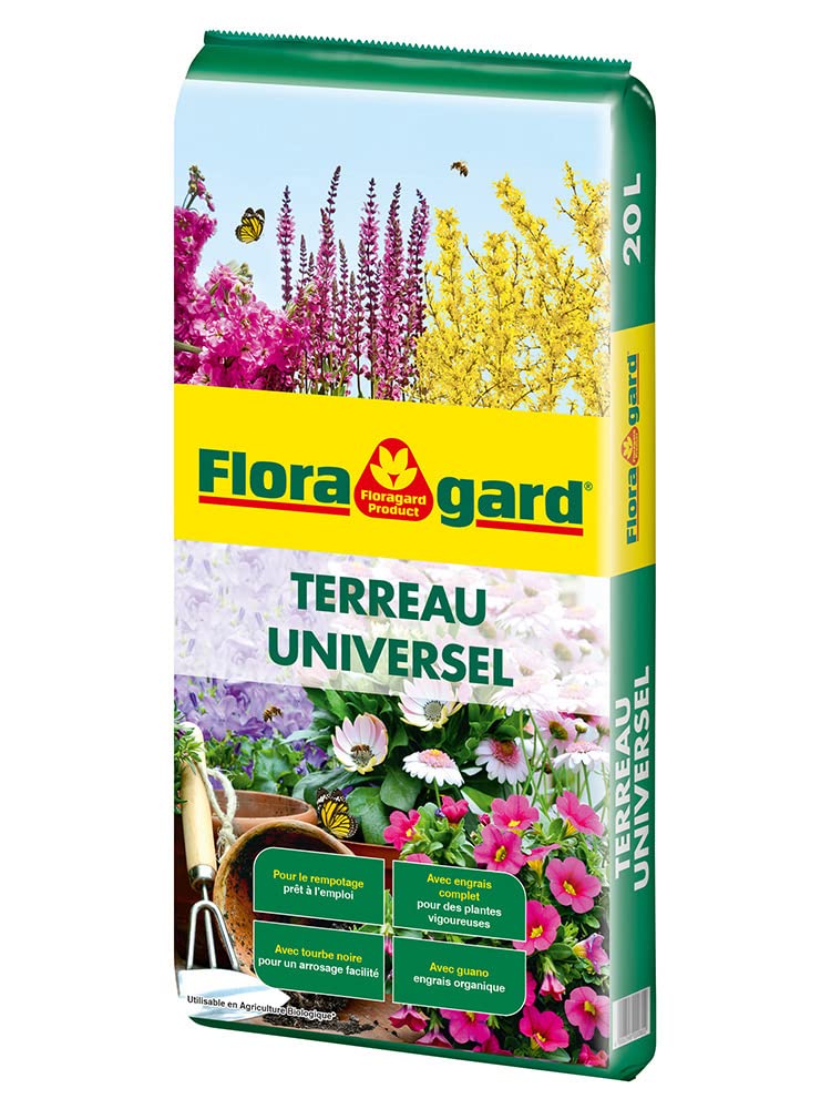 Terreau Universel Floragard 20L - Pour Plantes Intérieur, Balcon Et Jardinières - Utilisable En Bio