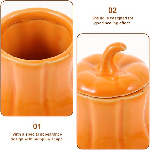 Miniatura 8 de Kichvoe Tarro de calabaza de cerámica con tapa hermética, mini recipiente para especias para almacenamiento de té, cocina, recipiente de cerámica