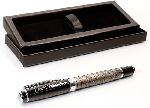 Bolígrafo de metal personalizado con diseño de mapa del mundo premium + caja de regalo | Diseña un regalo verdaderamente único | Grabado con láser