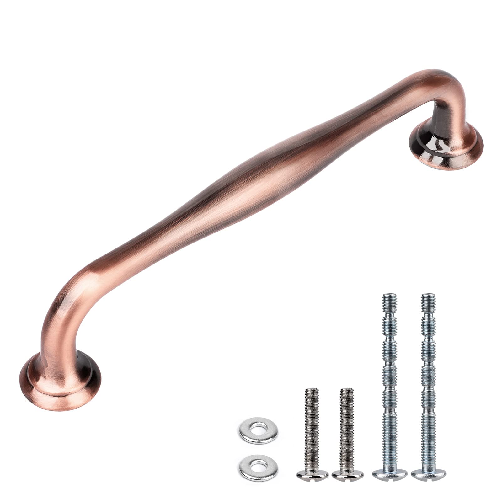 WEAVERBIRD 5" Red Copper Cabinet Hardware Pull Handles, Antique Copper Dresser Drawer Pulls, Pack of 6 Furniture Drawer Pulls