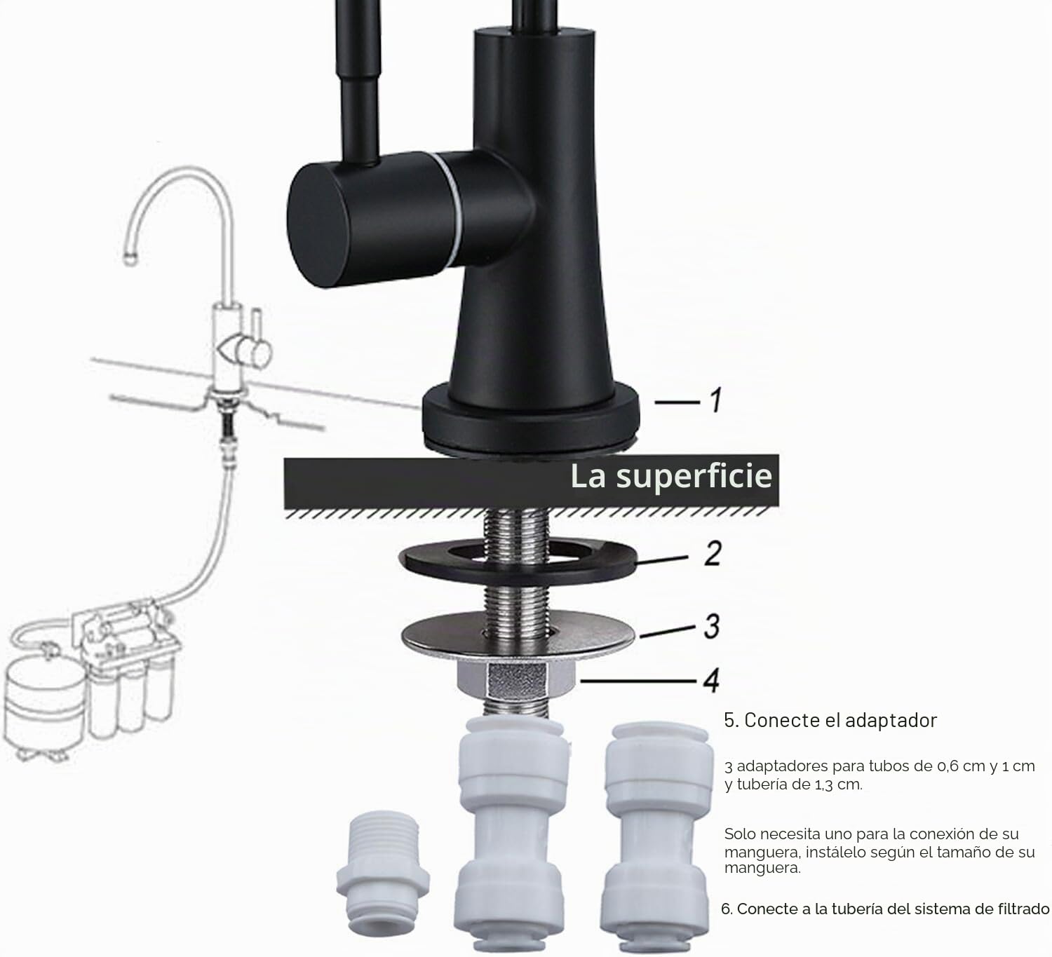 Grifo de agua potable, acero inoxidable SUS304, sin espacio de aire, grifo de ósmosis inversa para fregadero de cocina, color dorado cepillado