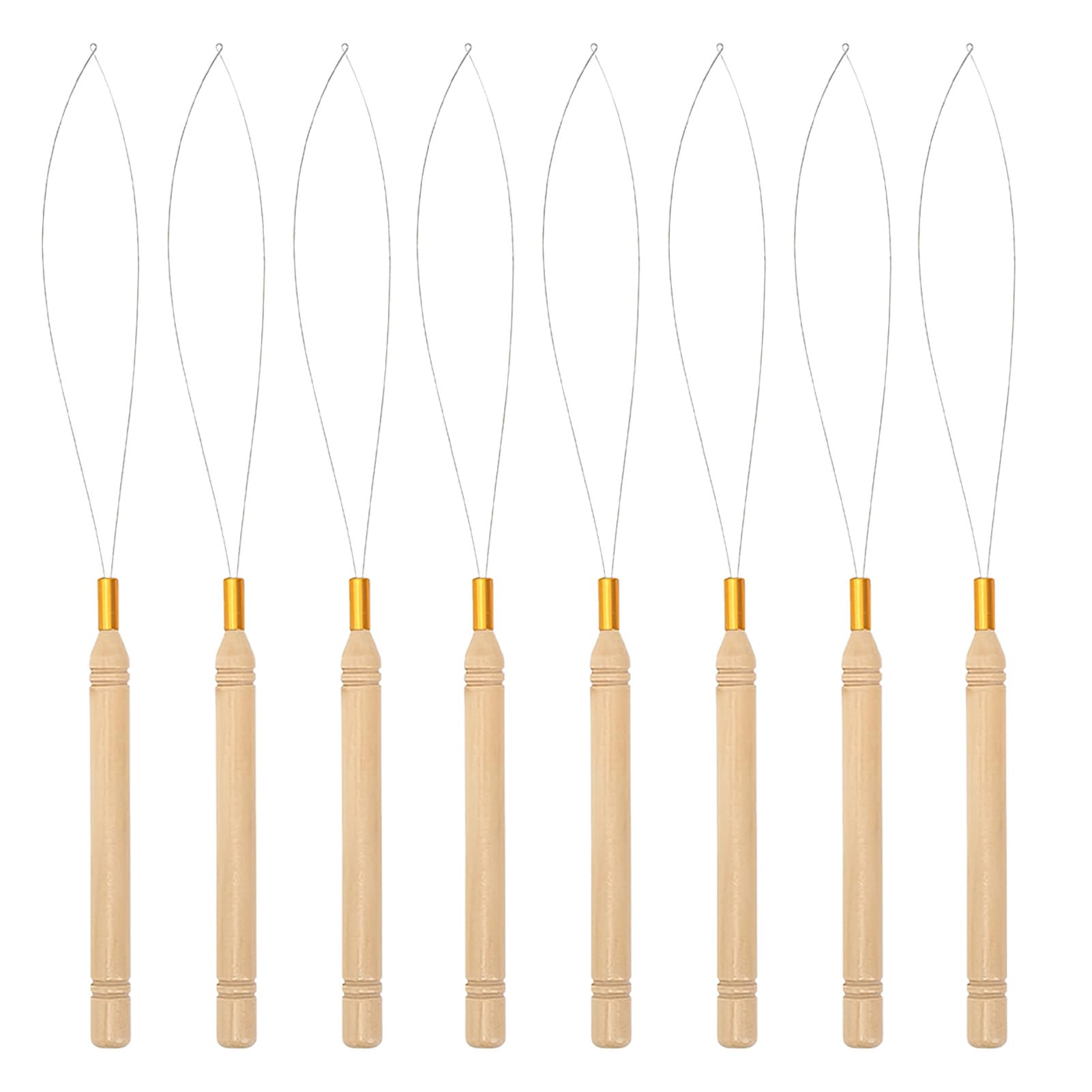 8 Pcs Hair Extension Loop Needle Threader Tool, Wood Pulling Hook Hair Extension Tools Micro Loop Nano Beads Device for Hair Extensions or Feather Extensions Hair Styling Tools Accessory