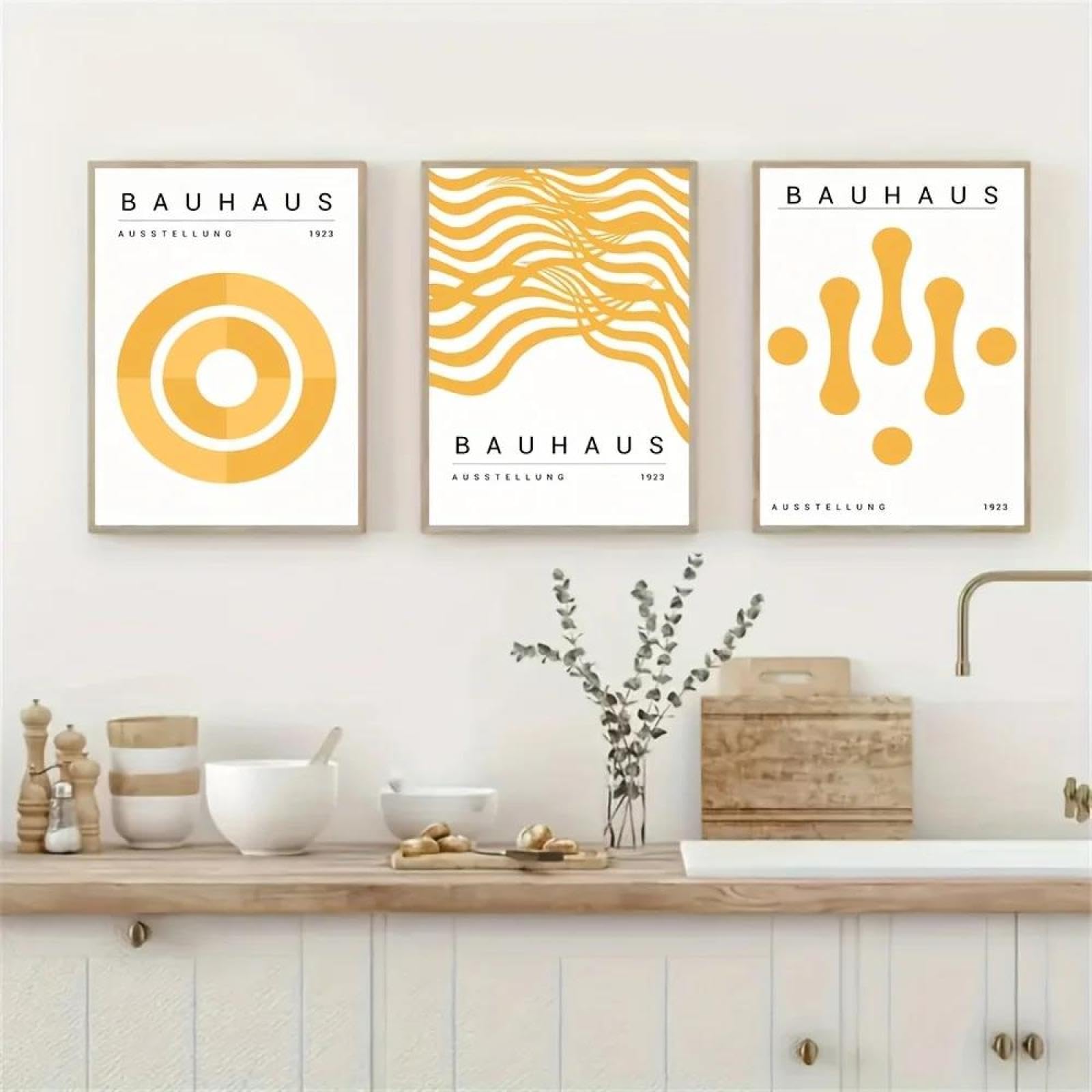 Baibexing Abstract Geometry Yellow Bauhaus Wall Art Poster Prints Canvas Painting Picture For Living Room Home Decor 60X80Cmx3Pcs Unframed