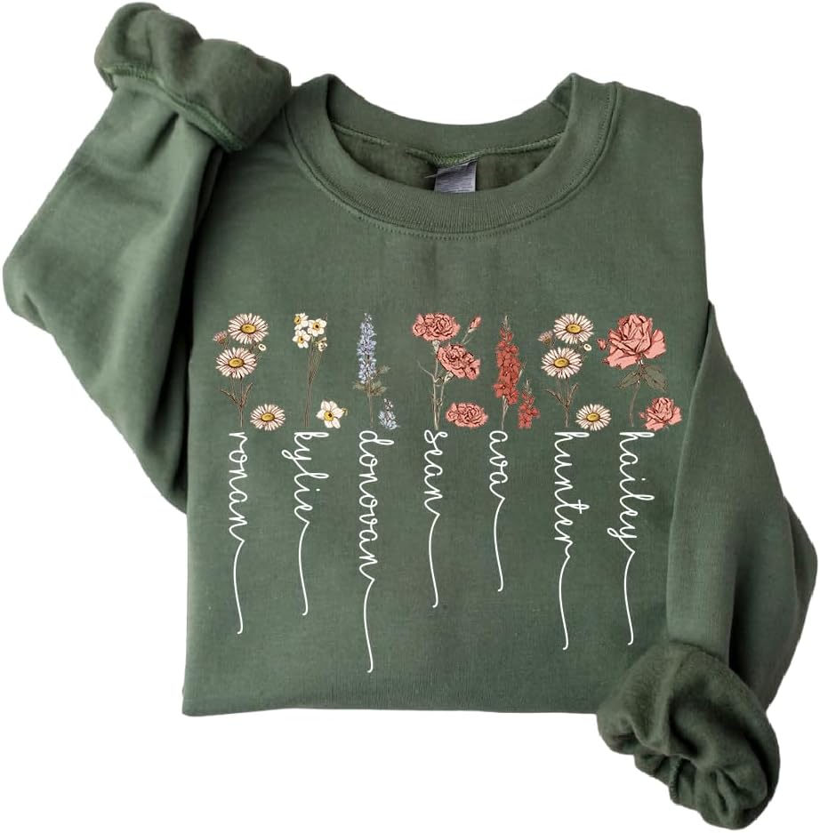 NAZENTI - Custom Grandma Mom Gardens Birth Month Flower Sweatshirt For Women, Mama Gifts For Birthday Mothers Day Christmas