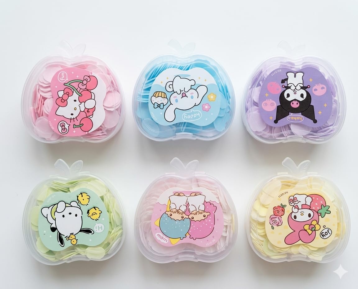 Cute Cartoon Paper Soap Sheets with Apple-Shaped Case, Travel-Friendly Hand Wash Flakes for Kids, Pack of 3-image-43