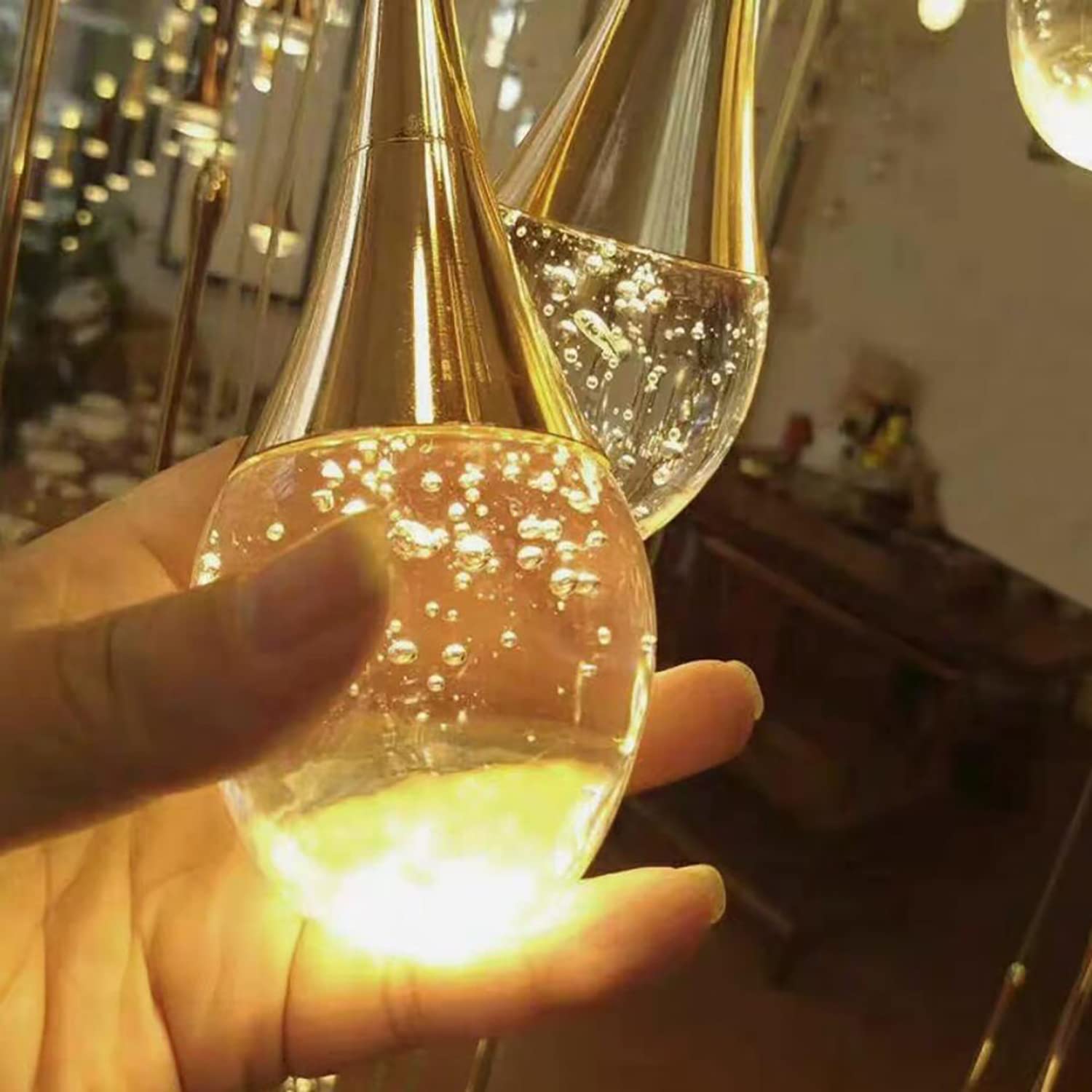 Candelabros colgantes de cristal de gota de agua de oro de 12 luces 120 '' / 305 cm Vestíbulos de techo alto Candelabros de entrada Escalera Gran burbuja de cristal 3000-6000K Dimmbale Accesorios