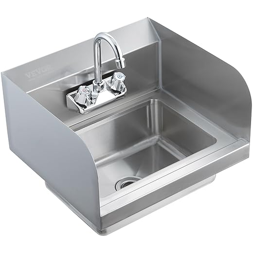 VEVOR Commercial Hand Sink 17x12.8 inch Stainless Steel Sink with Faucet & Side Splash, Wall-Mount Small Hand Basin for Restaurant, Kitchen, Bar, Garage, Home