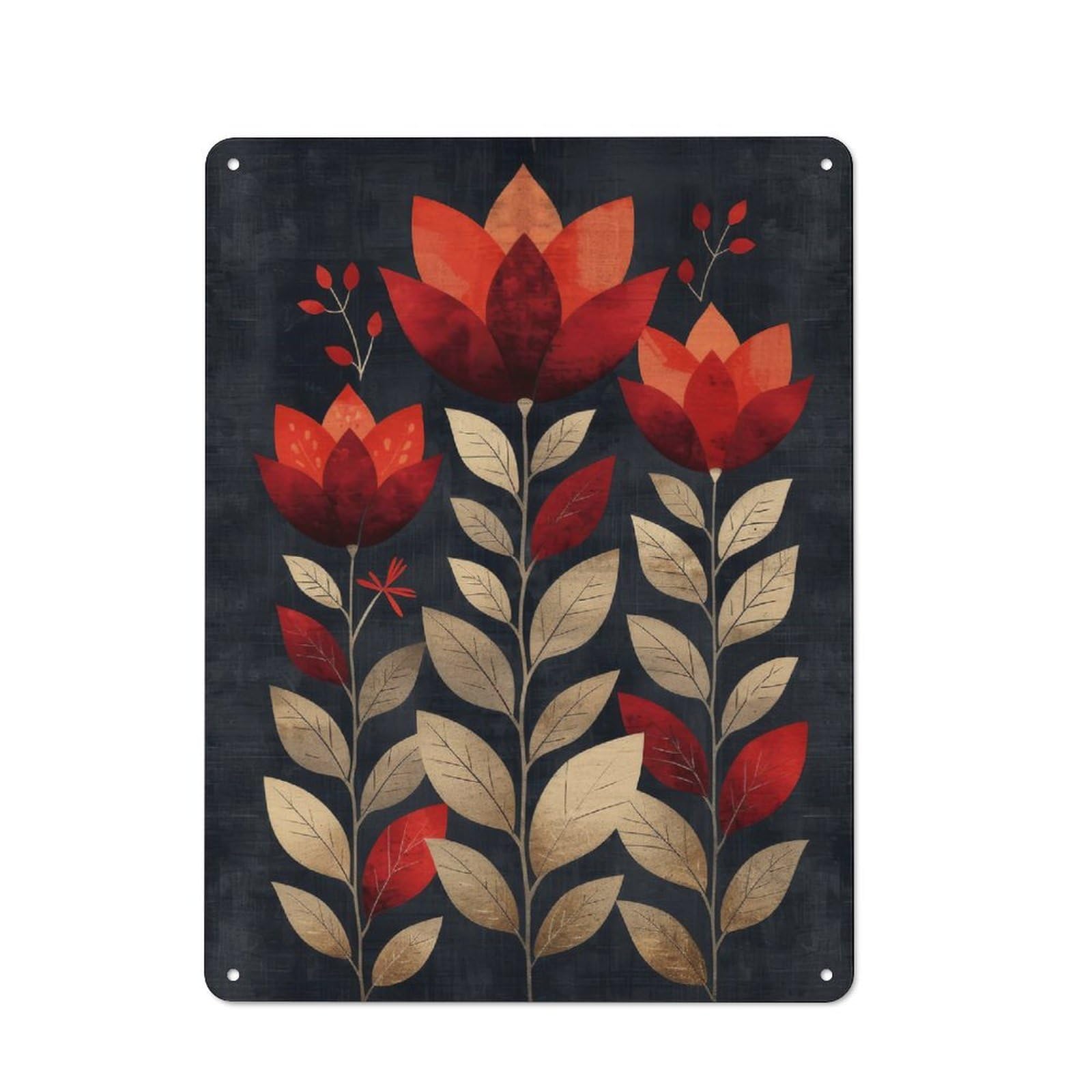 Junmoney Style Industrial Abstract Red Flowers Retro Metal Sign 40X30cm, Shed Wall Plaque For Garage, Workshop, Shed Or Utility Room