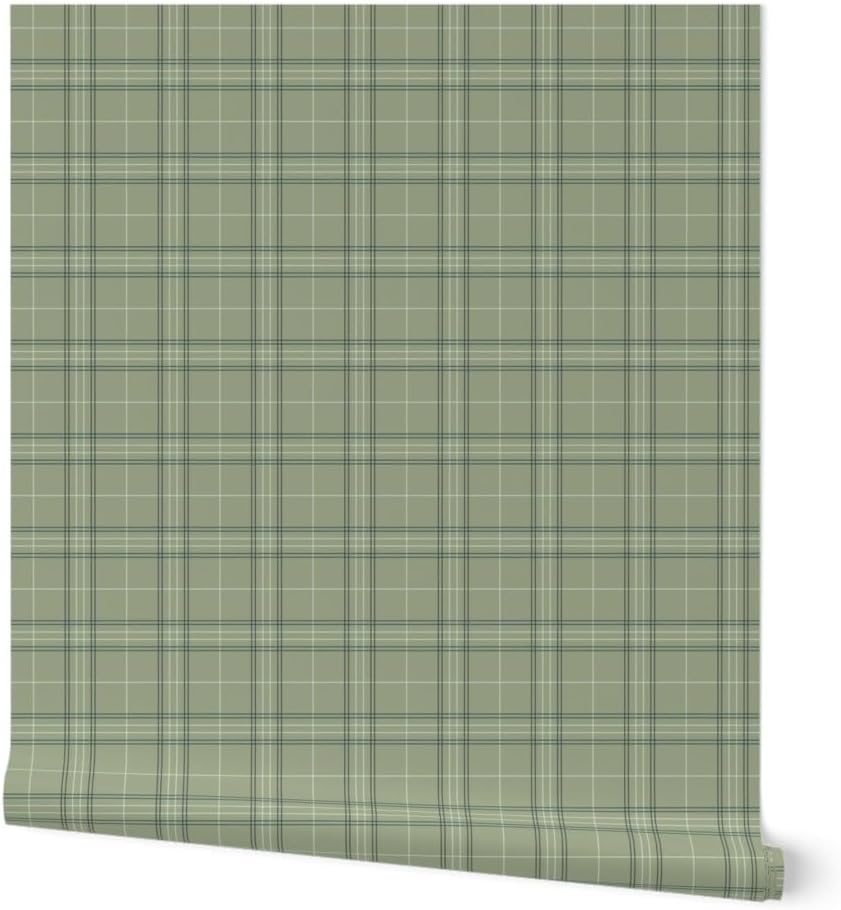 Removable Wallpaper 3ft x 2ft - sage Green Plaid,Rustic Farmhouse,Green Tartan,Classic Traditional Custom Pre-Pasted Wallpaper by Spoonflower