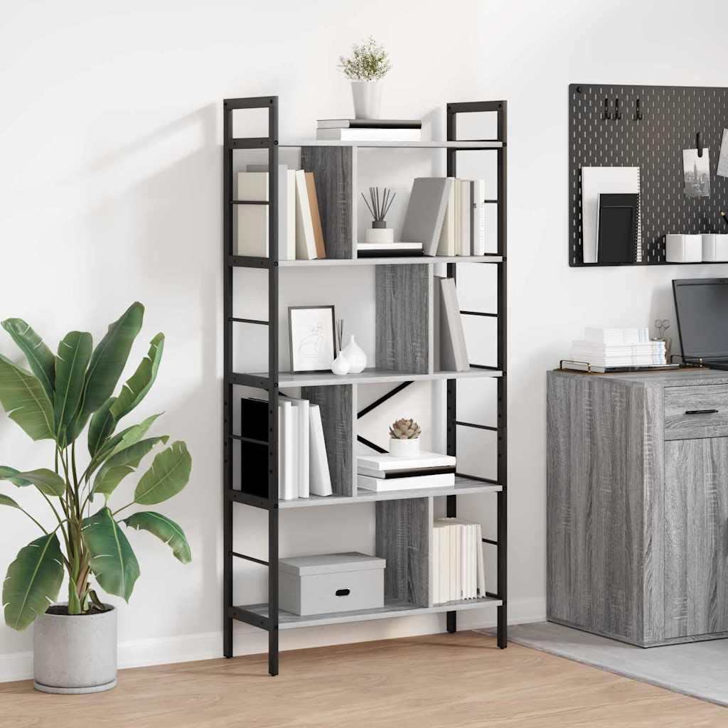 Estantería de Libros Gris Sonoma 75 x 30 x 156 cm con 9 estantes, Estructura Robusta de Acero y Madera Duradera, Ideal para Oficina, Sala, Dormitorio o Estudio, organización y decoración