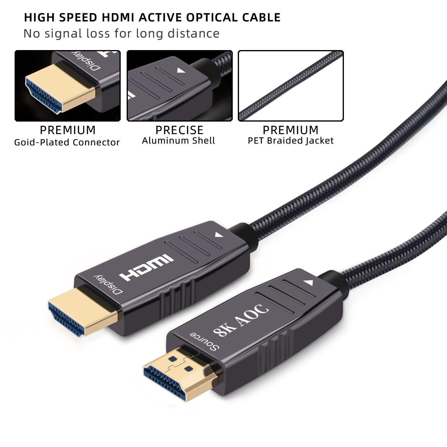 Cavo in fibra ottica HDMI 8K, 19,8 m, cavo HDMI 2.1 ad alta velocità, supporto con 18 Gbps, HDR10 dinamico, eARC, HDCP2.2