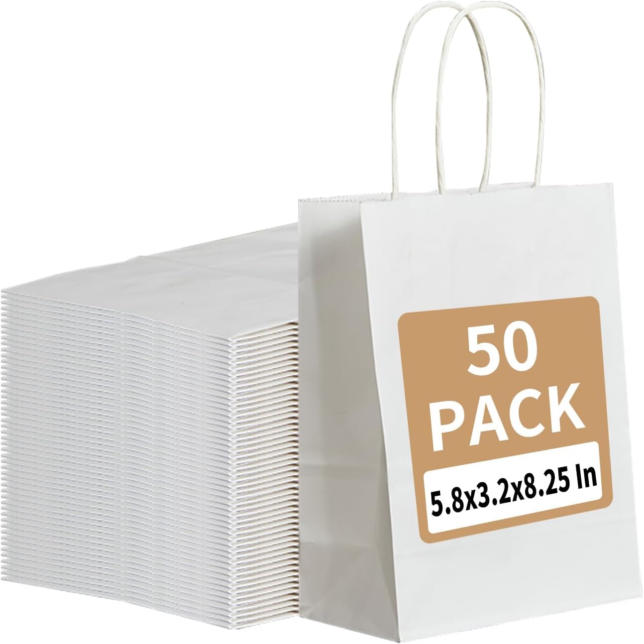 RACETOP Pack White Kraft Paper Gift Bags, 5.8x3.2x8.25 Inch Small Paper Bags with Handles Bulk for Business, Parties & Retail, Shopping, Versatile for Birthday, Wedding, Grocery & Craft Small White 1 Count