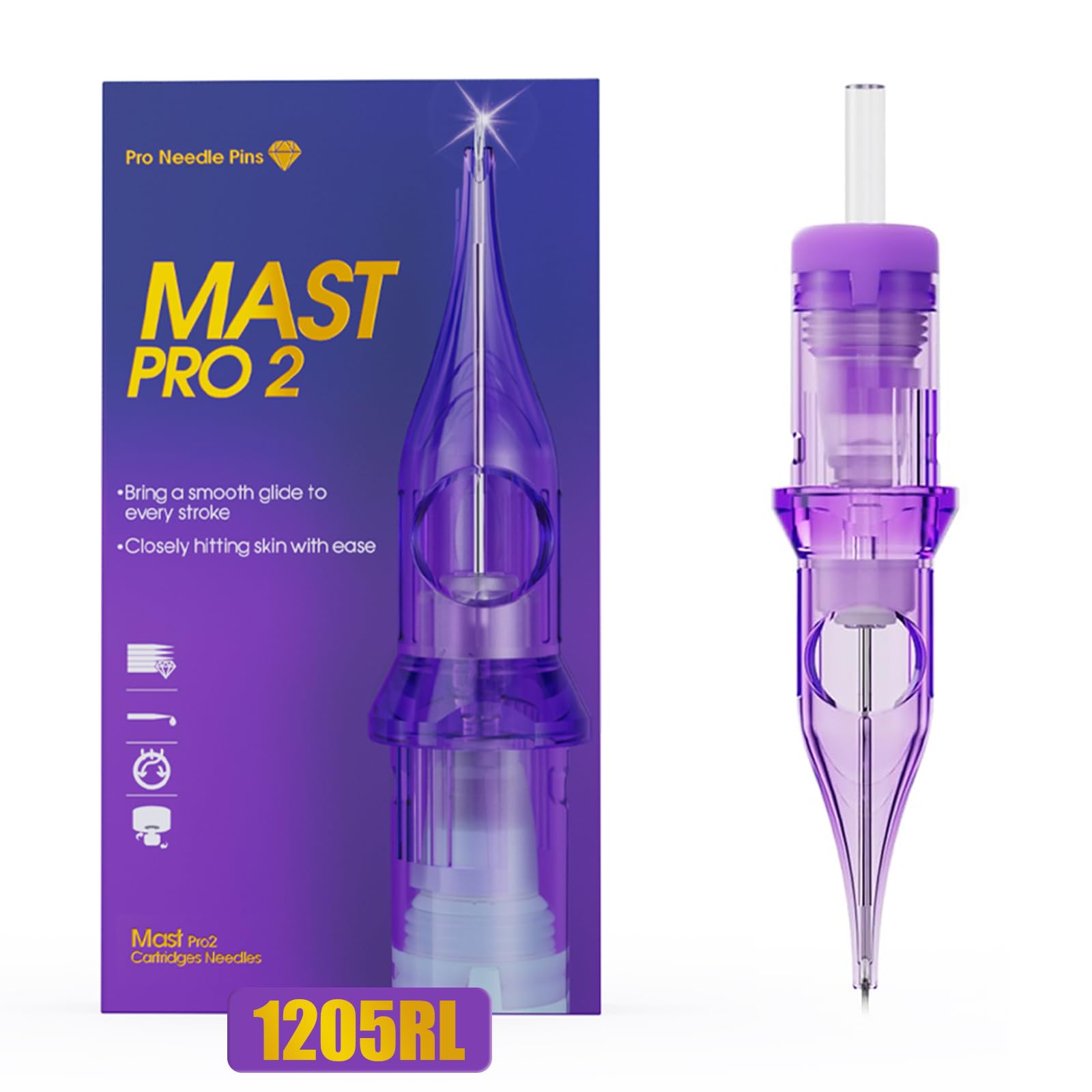 Mast Pro2 Tattoo Needles Cartridges, Pro Needles Pins for Super Aritsts, 20 Count, Disposable Round Liner (1205RL)