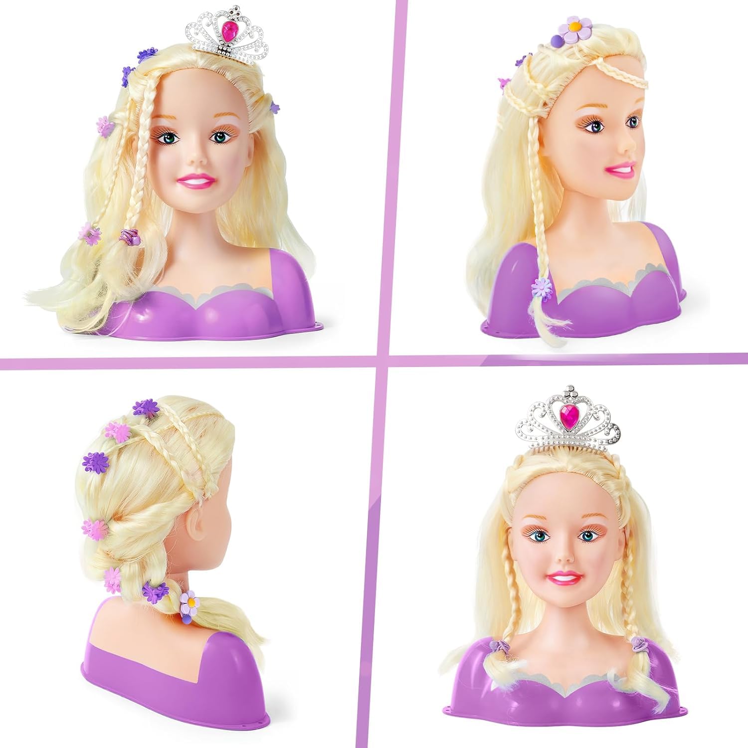 Tête à Coiffer Maquillage Jouet Fille 4-8 Ans Poupée Accessoires Coiffure Salon Sèche Cheveux Cadeau Anniversaire