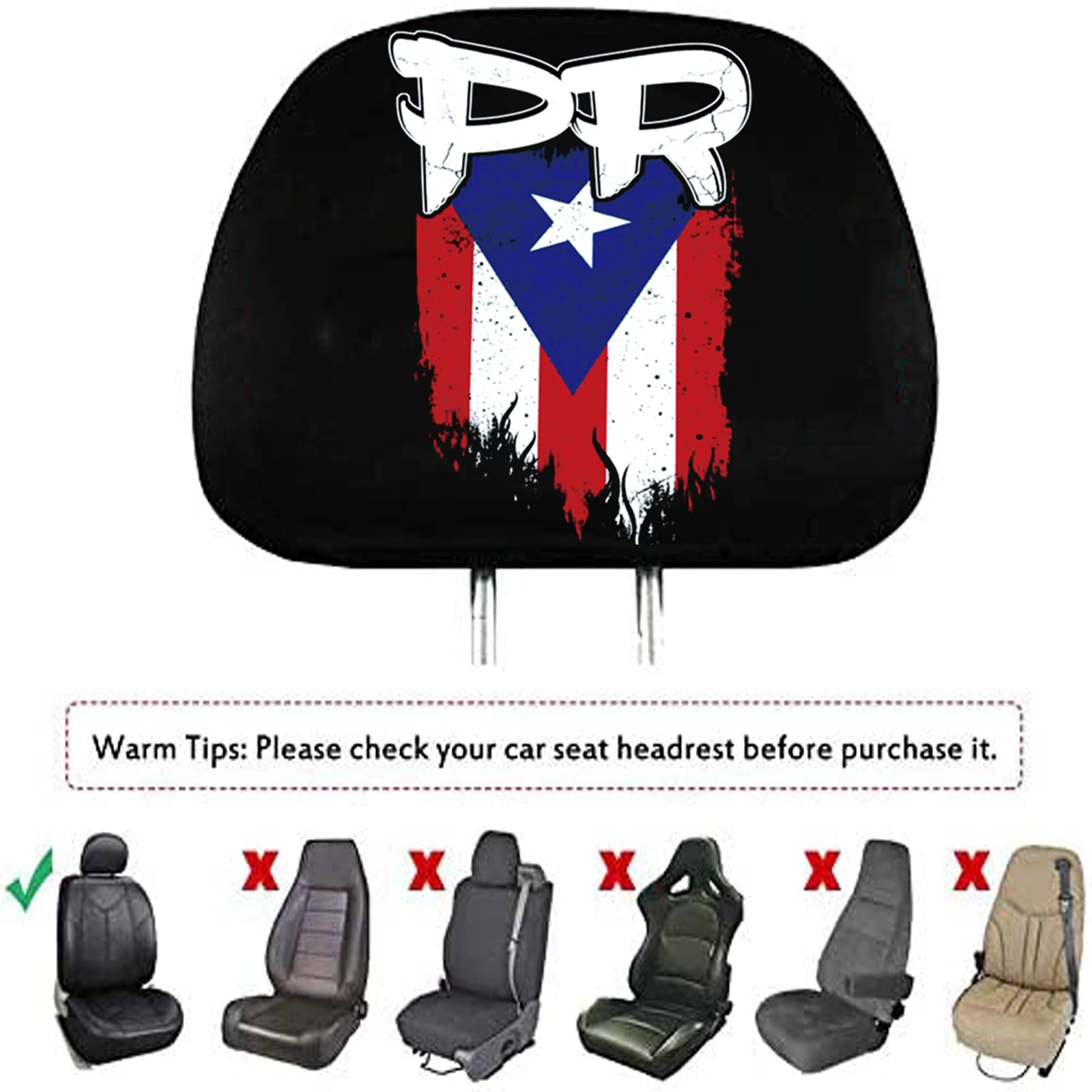 Liuzhi, 2 Pack Headrest Covers for Puerto Rico PR Flag, Seat Cover Accessories Car Headrest Protector Universal Fit to All Car/Truck Models (Puerto Rico PR)