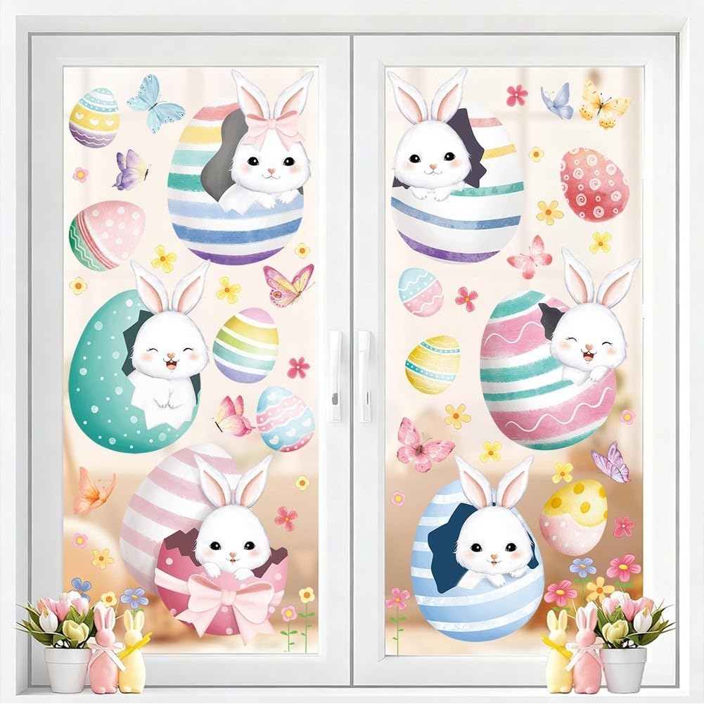 6 Blatt Ostern Fensterbilder Hase Ei Statisch