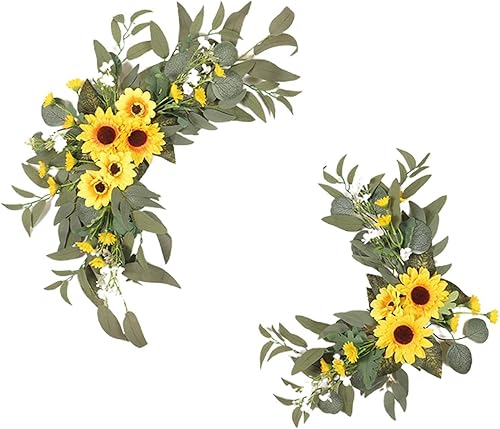 harayaa 2 piezas de flores artificiales de arco de boda para decoración de ceremonia de boda, flores amarillas