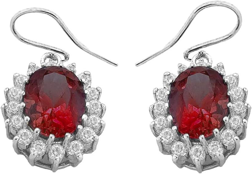 Certified 10k Gold Genuine Garnet Oval-Shaped Fancy Earrings with CZ