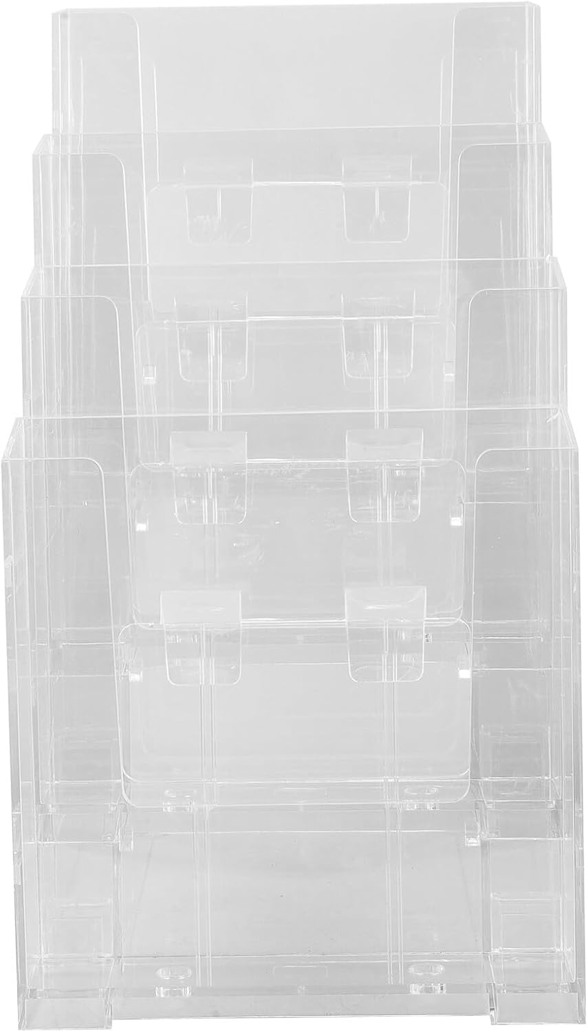 Acrylic Brochure Holder A5 Display Stand 4-Tier Literature Organizer Desktop Magazine File Rack for Office Document and Pamphlet Storage