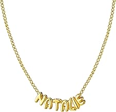 Ldurian Personalized Bubble Name Necklace, Tiny Name Plate Pendant Necklace, 14K Gold Plated Charm Cute Pre-made Jewelry for Women