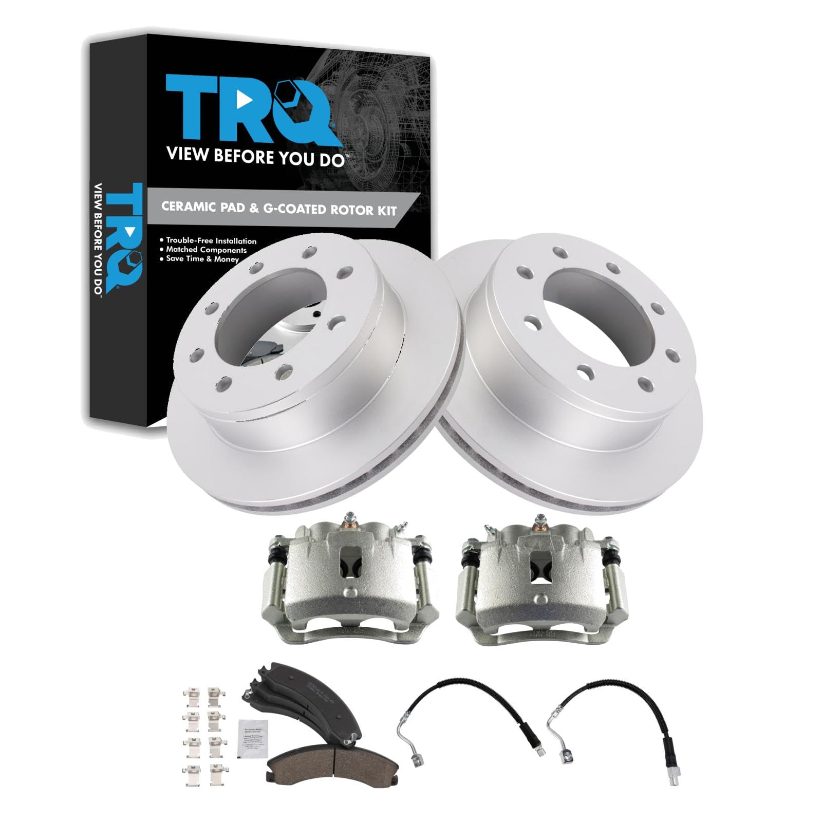 TRQ Brake Pad &amp; Rotor Kit Premium G-Coated Ceramic Compatible with 2009-2016 GMC Savana 3500