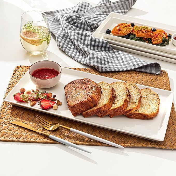 Ochtend ® White Rectangular Serving Tray Platter – Durable Plastic Trays for Tea, Coffee, Breakfast, Dinner, Salad & Drinks | Food Serving Tray for Dining Table, Home & Kitchen 2