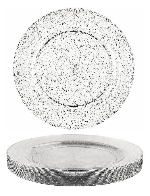 Homéa, Set de 6 Assiettes en Plastique Réutilisable Ø23 cm Paillete Argent