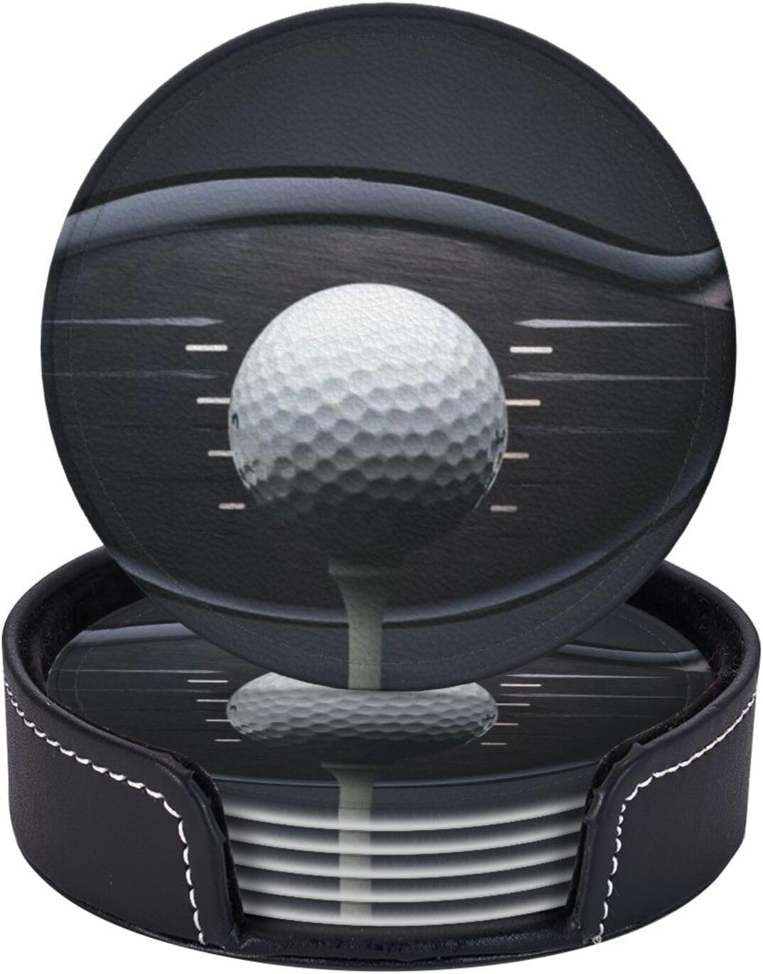 Golf Printed Leather Coasters for Drinks, Set of 6 Drink Coaster Dining Room Decor Cup Coasters