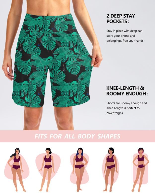 Viodia Women's 9" Long Swim Board Shorts with Pockets High Waisted Beach Swimsuits Knee Length Short for Women with Liner - Image 3