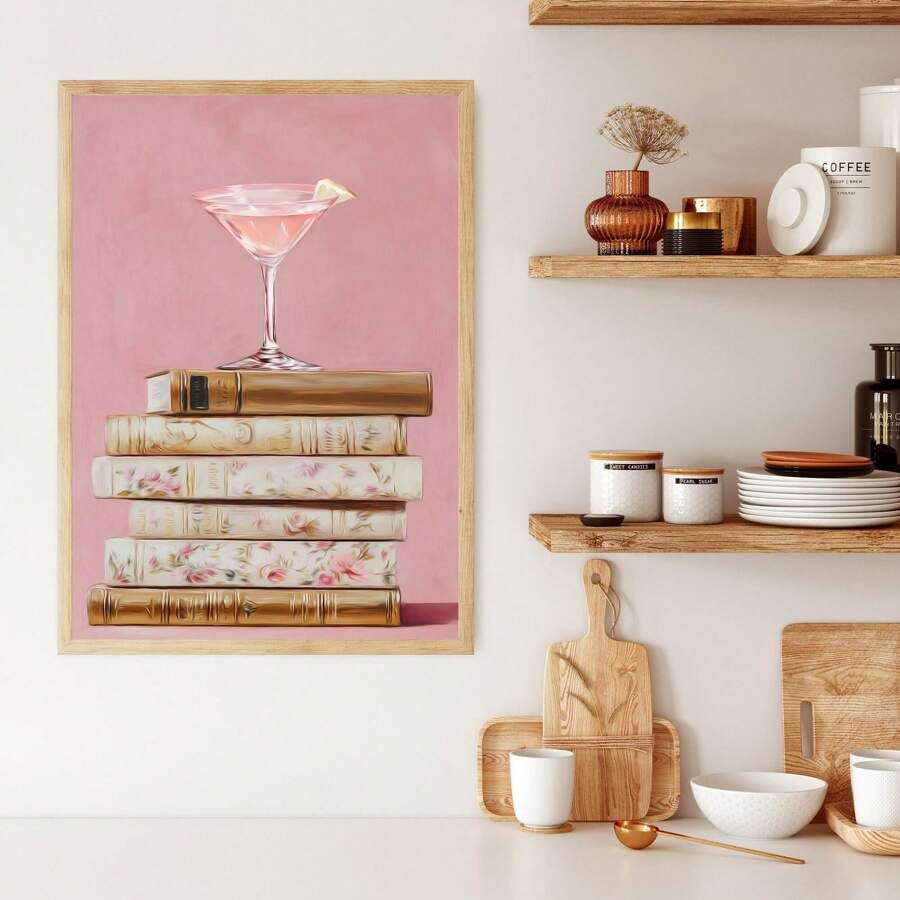 Cuadro de pared decorativo para dormitorio con flores vintage y diseño de libro rosa 2