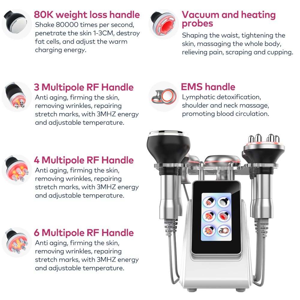 Elitzia 6 in 1 Body Sculpting Cavitazione 80 K Macchina per bruciare i grassi Macchina per cavitazione Vacuum RF EMS Skin Tightening RF Ridurre le Rughe Radiofrequenza Ultrasuoni Saloni Spa Uso